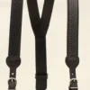 M&F Mens Leather Suspenders Black
