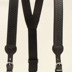 M&F Mens Leather Suspenders Black