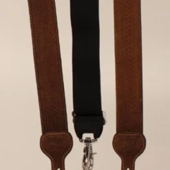 M&F Mens Leather Basketweave Suspenders Brown