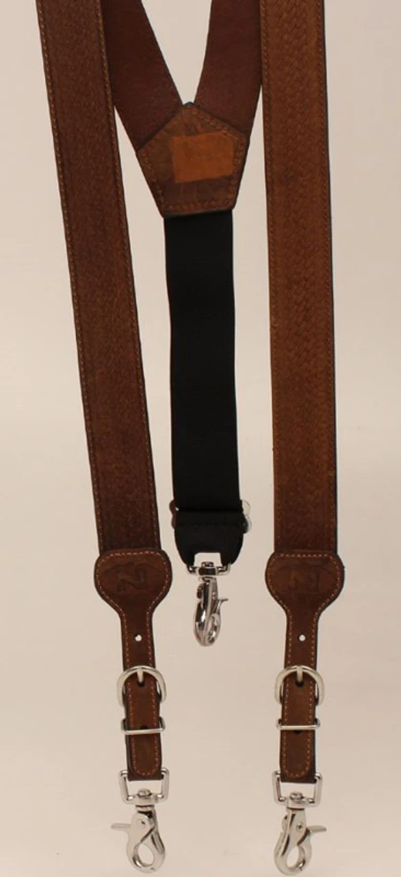M&F Mens Leather Basketweave Suspenders Brown 1 M&F Mens Leather Basketweave Suspenders Brown