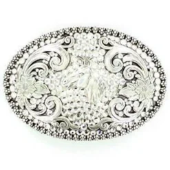 M&F - Oval Horse Head With Rhinestones Belt Buckle - Silver