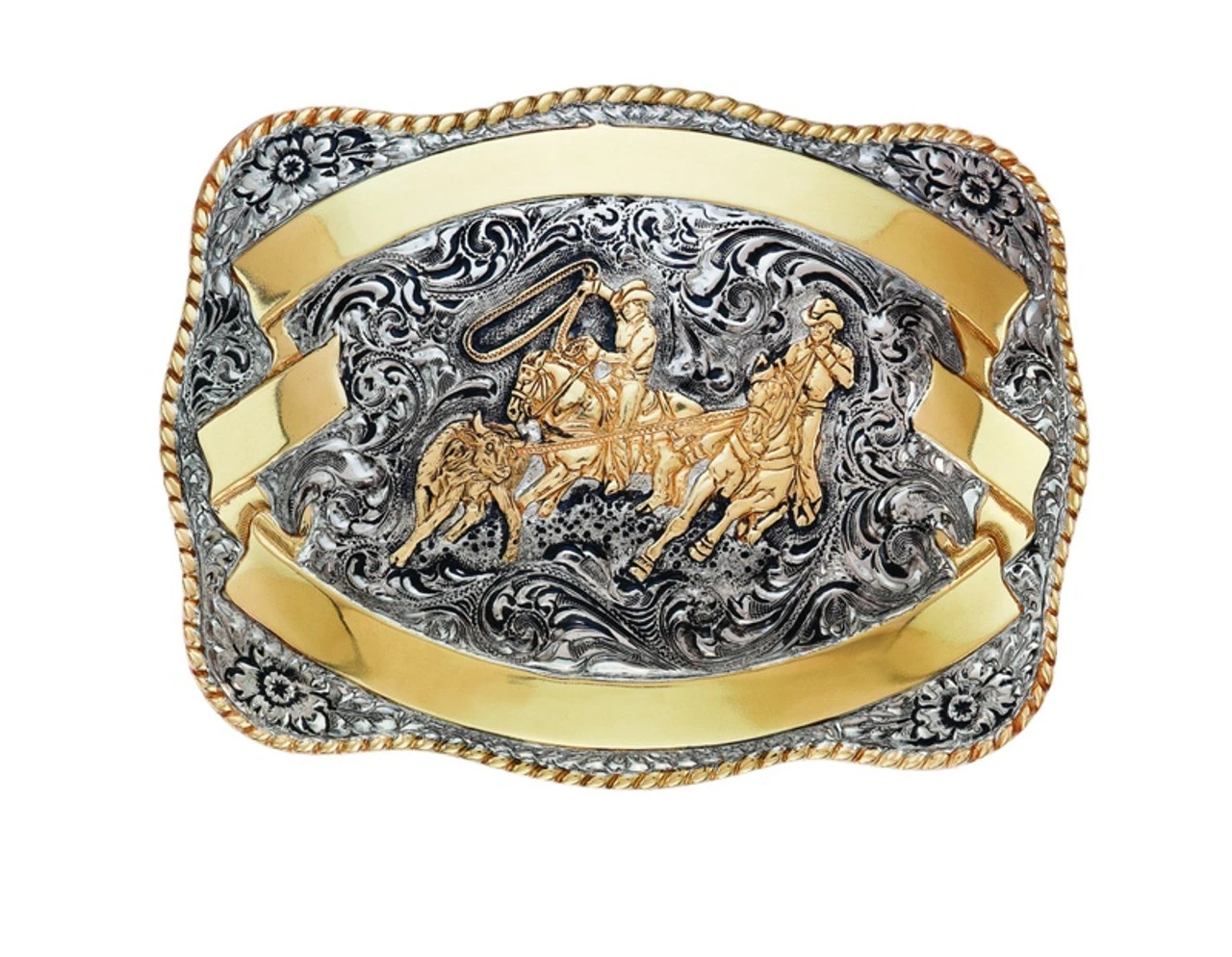 M&F Crumrine Gold & Silver Team Roper Antique Buckle 1 M&F Crumrine Gold & Silver Team Roper Antique Buckle