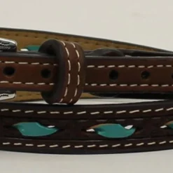 M&F Brown Leather With Turquoise Rawhide Lacing Hatband