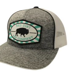 Red Dirt Hat Company Heather Grey W/Teal & White Buffalo Tag