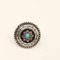 M&F Flower & Turquoise Antique Silver Brooch