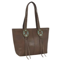Trenditions Justin Textured Brown Anti Brass Conchos Tote Bag