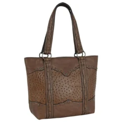 Trenditions Justin Ostrich Texture Accents Brown Tote Bag