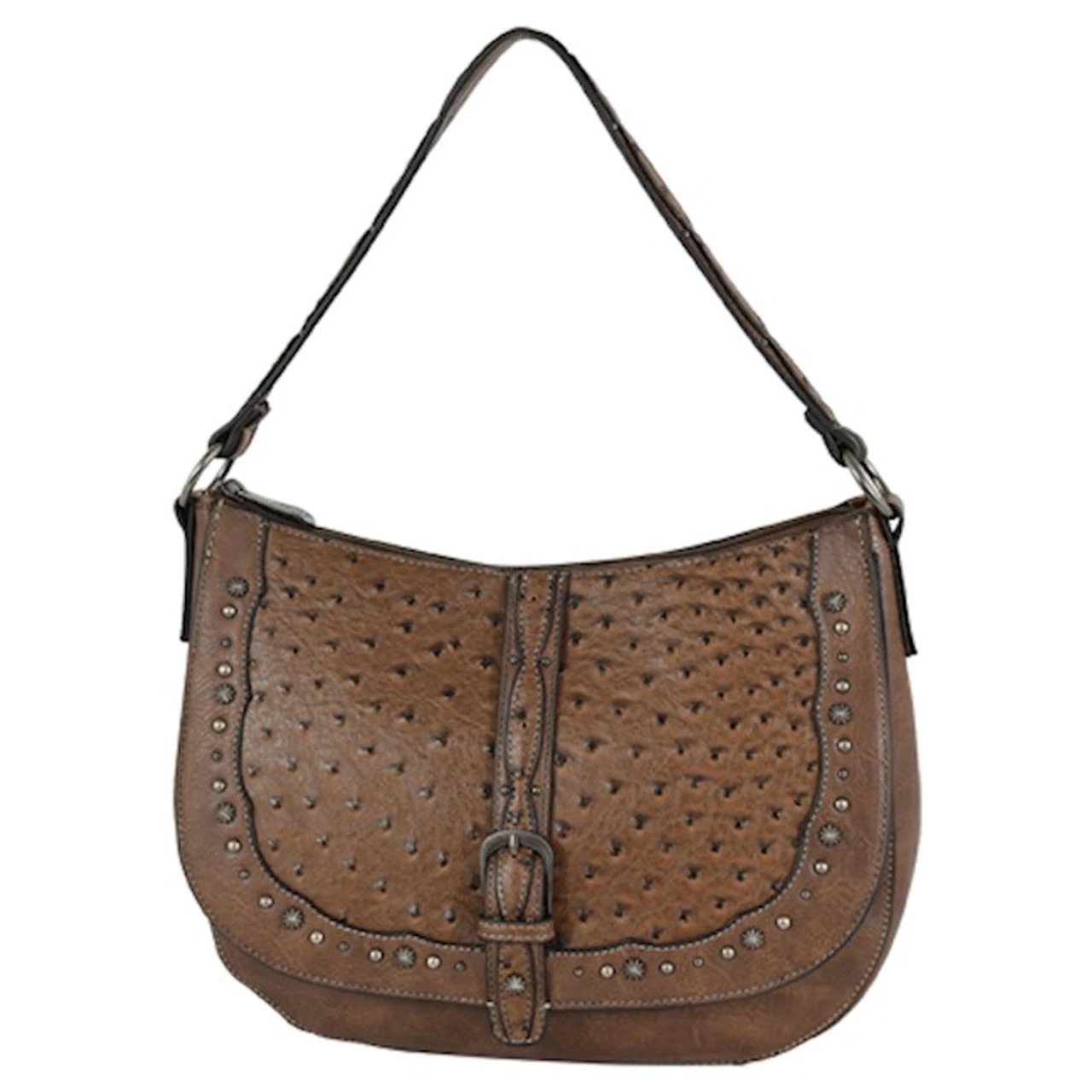 Trenditions Justin Ostrich Texture Accents Brown Saddle Bag 1 Trenditions Justin Ostrich Texture Accents Brown Saddle Bag