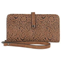 Trenditions Justin Slim Weathered Brown Wallet W/Tooled Pattern