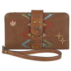 Trenditions Catchfly Brown Wallet W/Multi Colored Embroidered Pattern