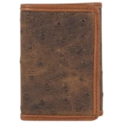Trenditions Tony Lama Brown Ostrich Textured Trifold Mens Wallet