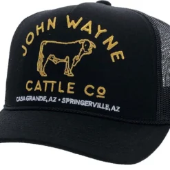 Hooey John Wayne Black/Gold Stitched Logo Snapback Ball Cap