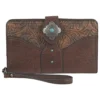 Justin Women's Slim Wallet W/Wristlet Tooled Pattern W/Custom Concho