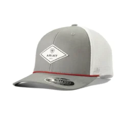 Ariat Mens Gray/White Flexfit 110 Cap With Leather Diamond Logo
