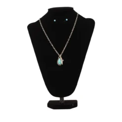 Silver Strike Necklace And Earring Set With Turquoise Oval Pendant & Bird Charm