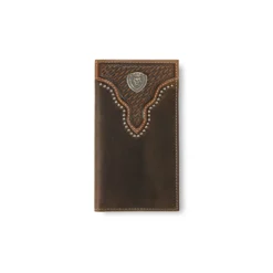 Ariat Brown Rodeo Wallet With Metal Stud Trim And Basket Weave Sunburst Embossing