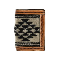 3D Mens Natural Tan & Black Aztec Design Trifold Wallet
