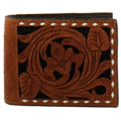 3D Mens Brown Rodeo Bifold Wallet With Floral Filagree