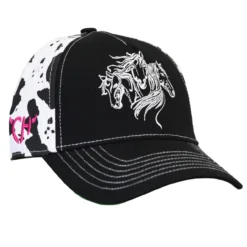 COWBOY HARDWARE Cowgirl Hardware Girls' Triple Horse Graphic Cow Print Black Baseball Cap