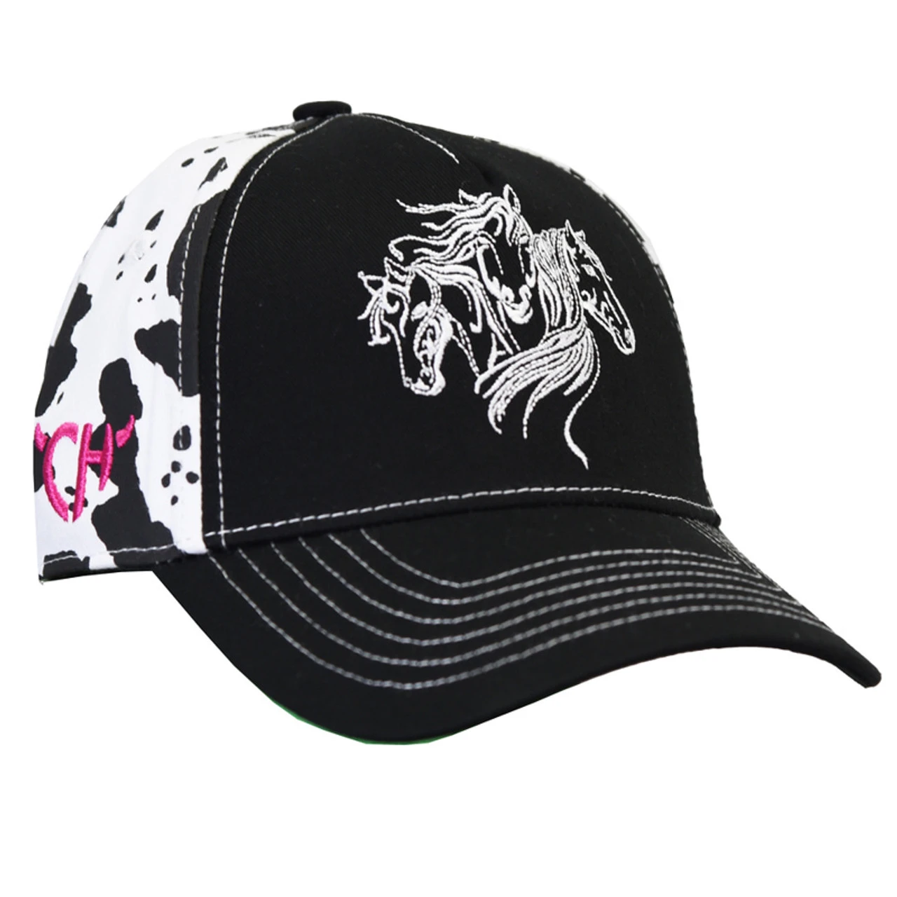 COWBOY HARDWARE Cowgirl Hardware Girls' Triple Horse Graphic Cow Print Black Baseball Cap 1 COWBOY HARDWARE Cowgirl Hardware Girls' Triple Horse Graphic Cow Print Black Baseball Cap