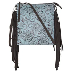 Justin North South Crossbody Tooled Sunflower W/Turquoise Wash