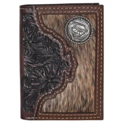 Justin Mens Hair On W/Tooled Yoke Trifold Wallet