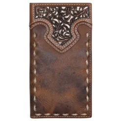 Justin Mens Tooled Yoke And Rawhide Buck Stitch Rodeo Wallet