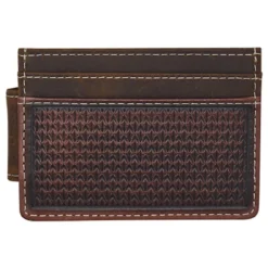 Justin Mens Card Case W/Magnet Clip Genuine Oiled Leather W/Embossed Front