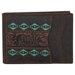 Red Dirt Hat Co Bifold Card Case Tooled Accent W/Turquoise Design