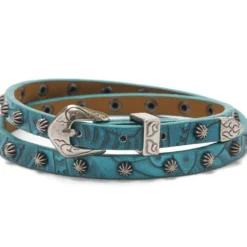 3D Turquoise Floral Embossed Leather With Starburst Conchos Hatband