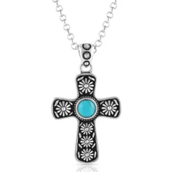 Montana Silversmiths Bold In Faith Turquoise Cross Necklace