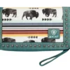 Ariat Women's Buffalo And Multi Colored Stripes Clutch With Turquoise Leather Trim And Wristlet