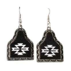 Silver Strike Ladies Black Dangle Cow Tag Southwest Style Earrings