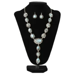 Silver Strike Ladies Turquoise And Black Earrings And Necklace Set