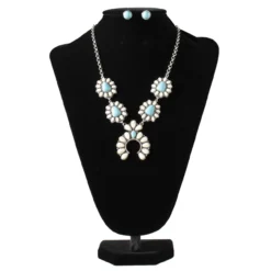 Silver Strike Ladies Turquoise Squash Blossom Pendant Earrings And Necklace Set