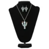 Silver Strike Ladies Green Cactus Pendant Earrings And Necklace Set