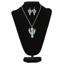 Silver Strike Ladies Green Cactus Pendant Earrings And Necklace Set