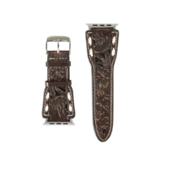 Nocona Women's Brown Floral Overlay Buck Laced IWatch Band - Large
