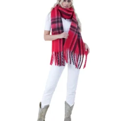 IScarf Brushed Fringe Red Plaid Scarf -Deals Bijou Flare Store 2927315 3 28485.1697825510
