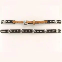 M&F - Leather Hatband With Silver Cross Conchos - Black Brown