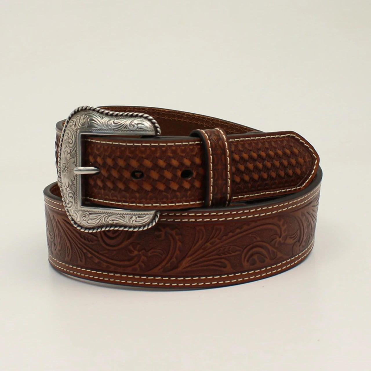 Nocona Mens Genuine Brown Leather With Basket Stamped Belt 1 Nocona Mens Genuine Brown Leather With Basket Stamped Belt