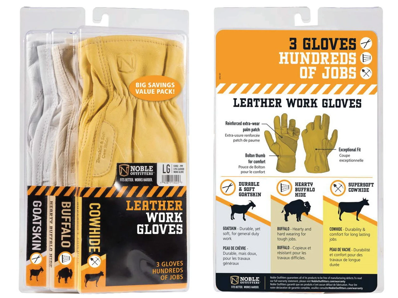 Noble Outfitters Leather Work Gloves - 3 Pack 1 Noble Outfitters Leather Work Gloves - 3 Pack