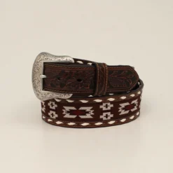 Nocona Mens Genuine Leather Belt W/Contrast Buck Lacing