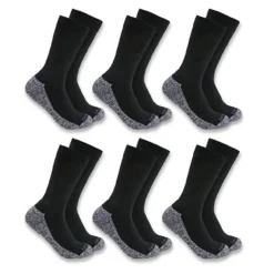 Carhartt Mens Black Midweight Crew Sock - 6 Pack