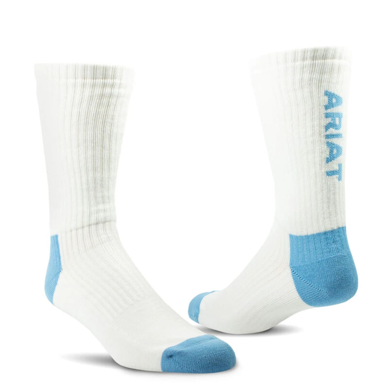 Ariat Men's Premium Ringspun Cotton Crew Work Sock - White/Carolina Blue 3 Pack 1 Ariat Men's Premium Ringspun Cotton Crew Work Sock - White/Carolina Blue 3 Pack