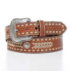 Nocona Men's Tan Belt With A Basket Stamp Design