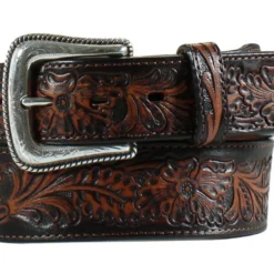 Nocona Men's Brown Embossed Floral Belt