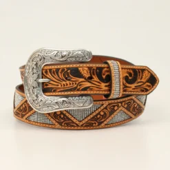 Angel Ranch Tan Ladies Belt With A Floral Tooled Zig Zag Pattern