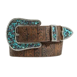 Angel Ranch Ladies Tan Belt With Embossed Aztec Design