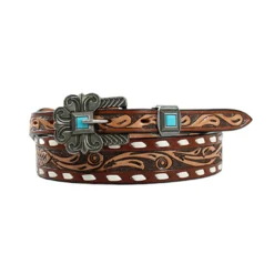 Angel Ranch Brown Ladies Belt With Tooled Floral Design